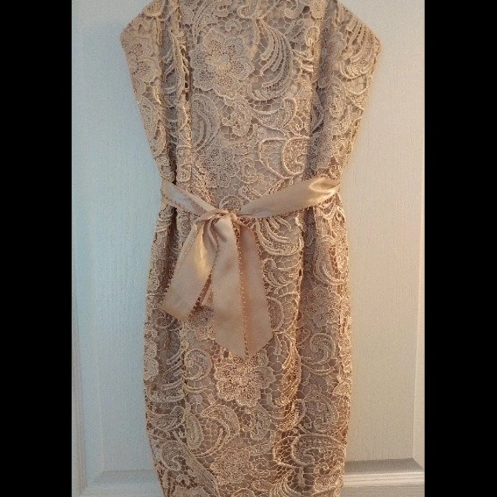 Beige crotchet lace strapless Adriana papell dress
